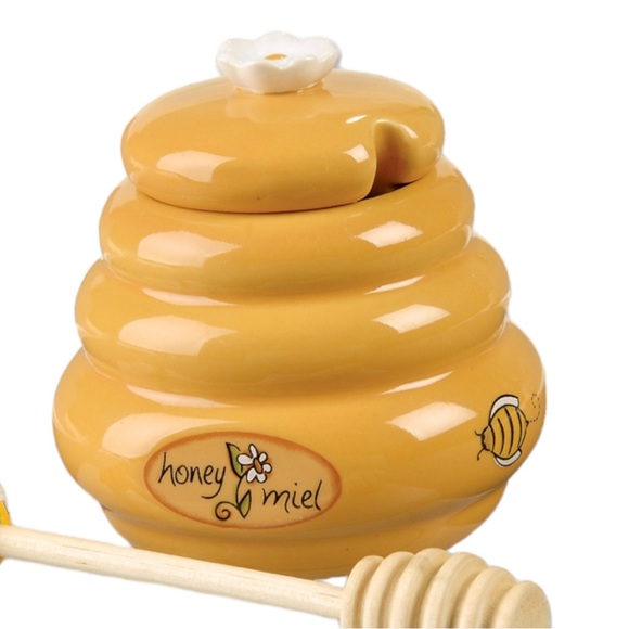 Honey Miel Ceramic Beehive Shaped Jar Pot with Lid Missing Spoon Honey Bee Decor - Picture 2 of 4